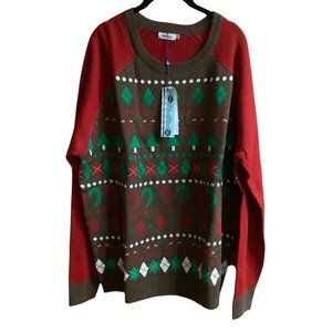 Christmas Sweater Men NWT Argyle Pine Tree Blueberry Brand Ugly Multi-design XL‎